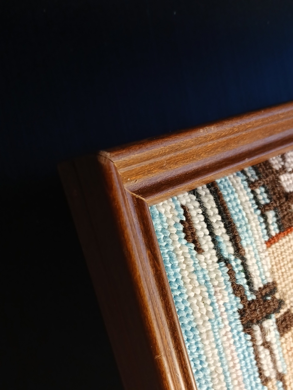 Old Framed Needlepoint of a Cottage In Winter - Picture 7 of 7